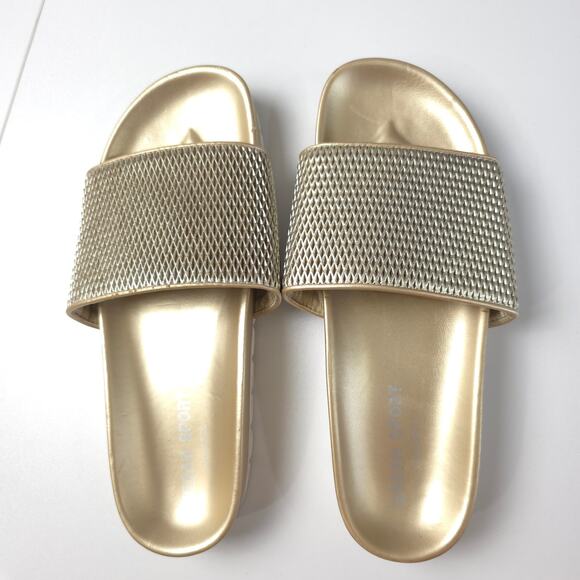J/Slides Urban Sport Textured Leather Slide Sandal, Gold Laser, Size 9 - Picture 10 of 10